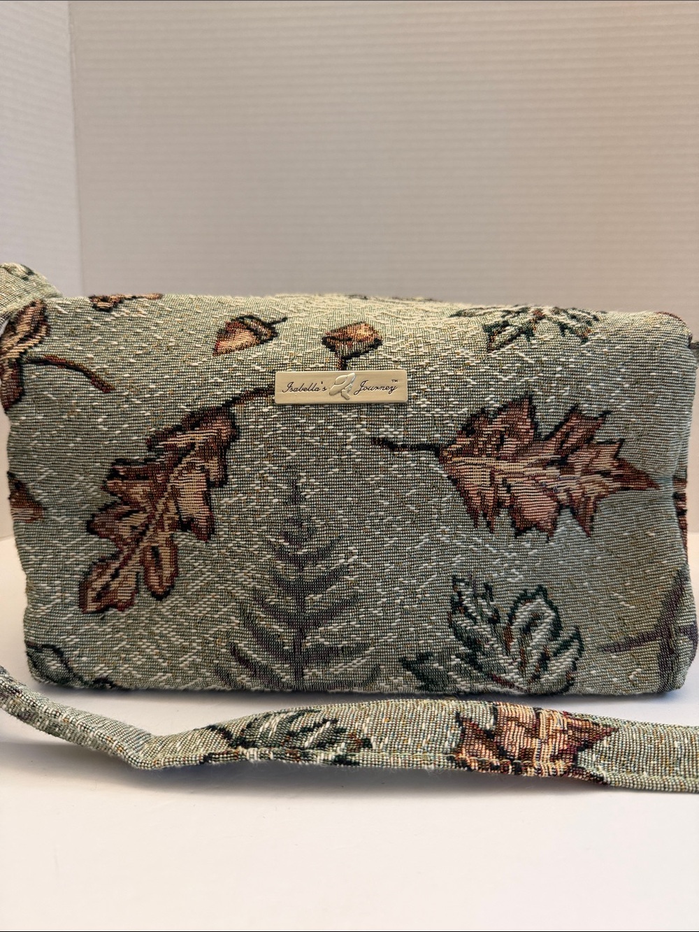 Isabella Fiore Sage Green Tapestry Leaf Crossbody Bag NWOT